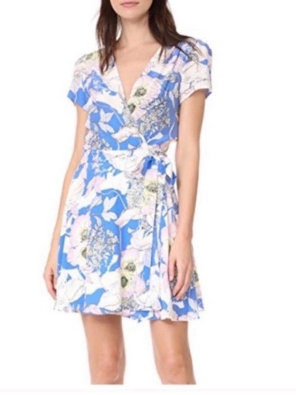 Yumi Kim 100% Silk Blue Floral Wrap Dress Size Small